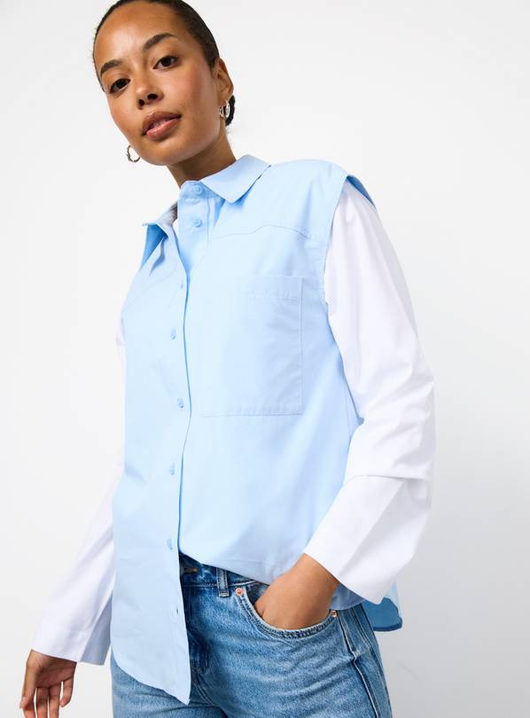 Light Blue Poplin Sleeveless Relaxed Shirt 16